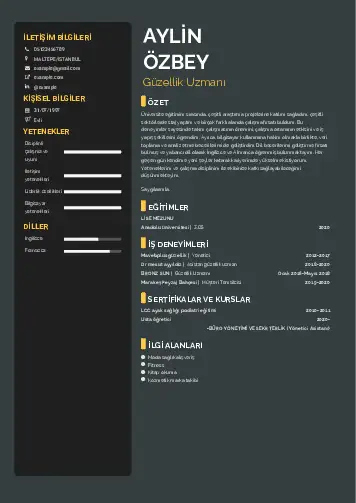 Güzellik Uzmanı Cv Örnekleri  cv indir